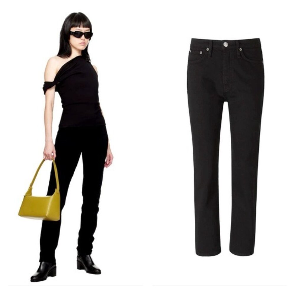 New Rag & Bone High Rise Straight Jeans Designer Black Organic Grunge Moto Chic